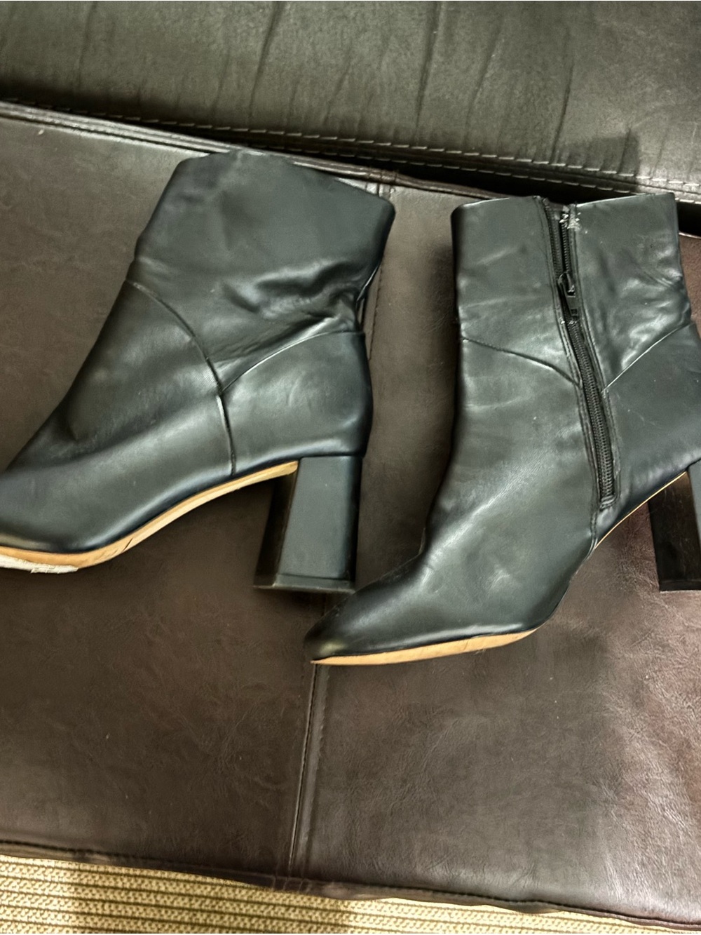 Nordstrom Black Leather Pointed Toe Ankle Booties with Block Heel